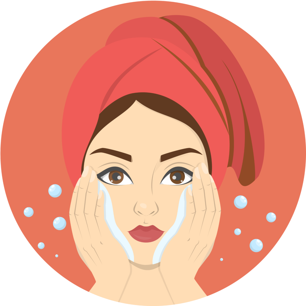 Graphic of a woman washing her face.