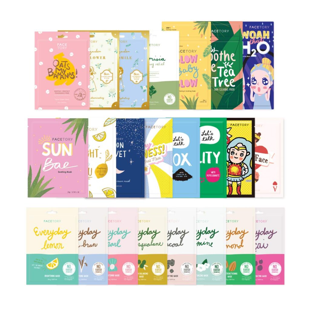 Picture of the 23 face masks in the FaceTory 23 Sheet Mask Collection
